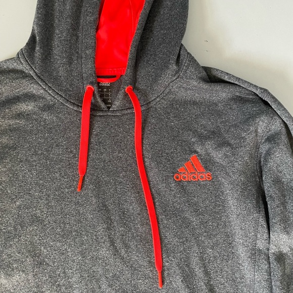 Adidas Mens Gray Neon Orange sweatshirt Hood Climawarm material Size large - Picture 3 of 13